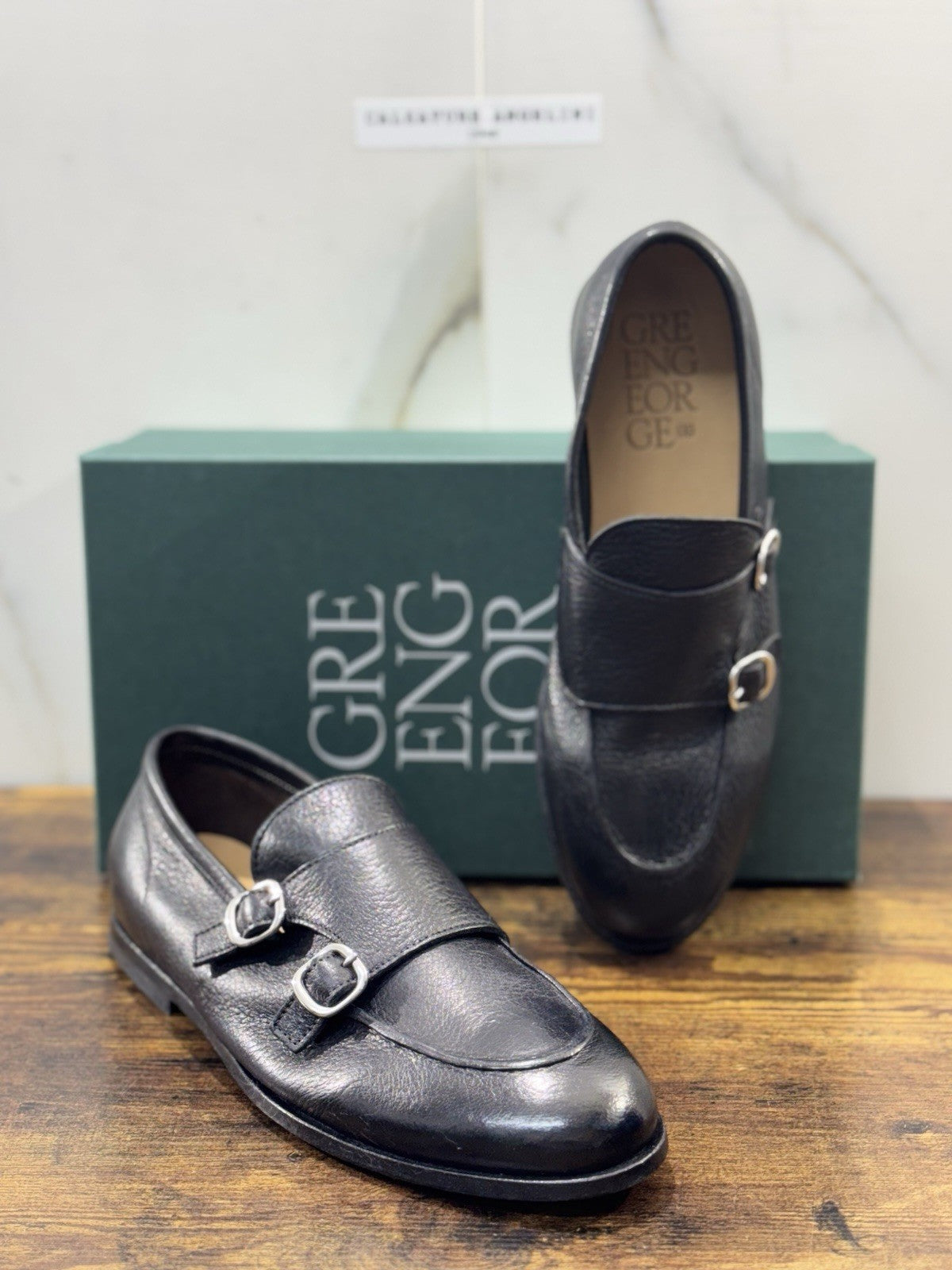 Green George Mocassino Doppia Fibbia Pelle Cervo Nero Uomo 42.5