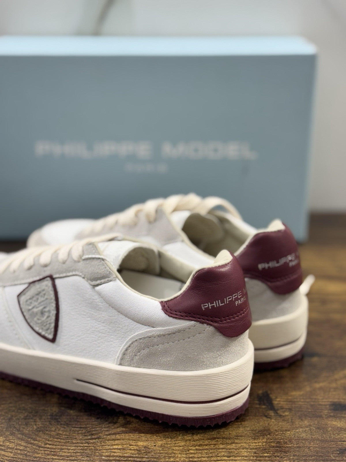 Philippe Model Nice Low Men Sneaker Uomo Pelle E Suede Bianca Bordo’ 40