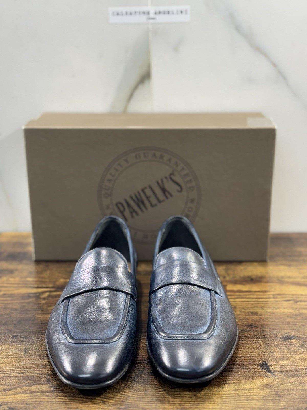 Pawelk’s Mocassino Uomo Pelle Blu Hand Made In Italy Washed 40