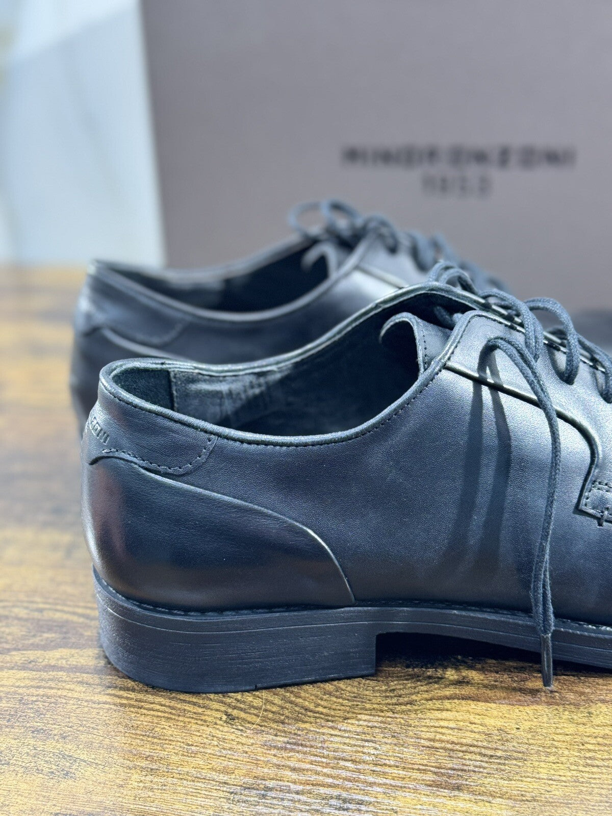 Minoronzoni 1953 Derby Uomo Pelle Nera Fondo Gomma Causal Men Shoe 45