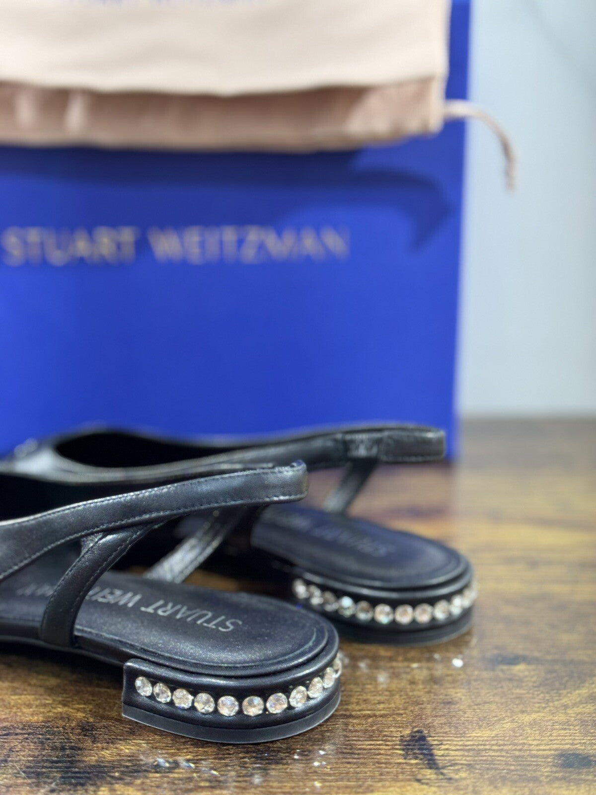 stuart weitzman Crystal Sling Back Nera Pelle Luxury Woman Shoes 37.5