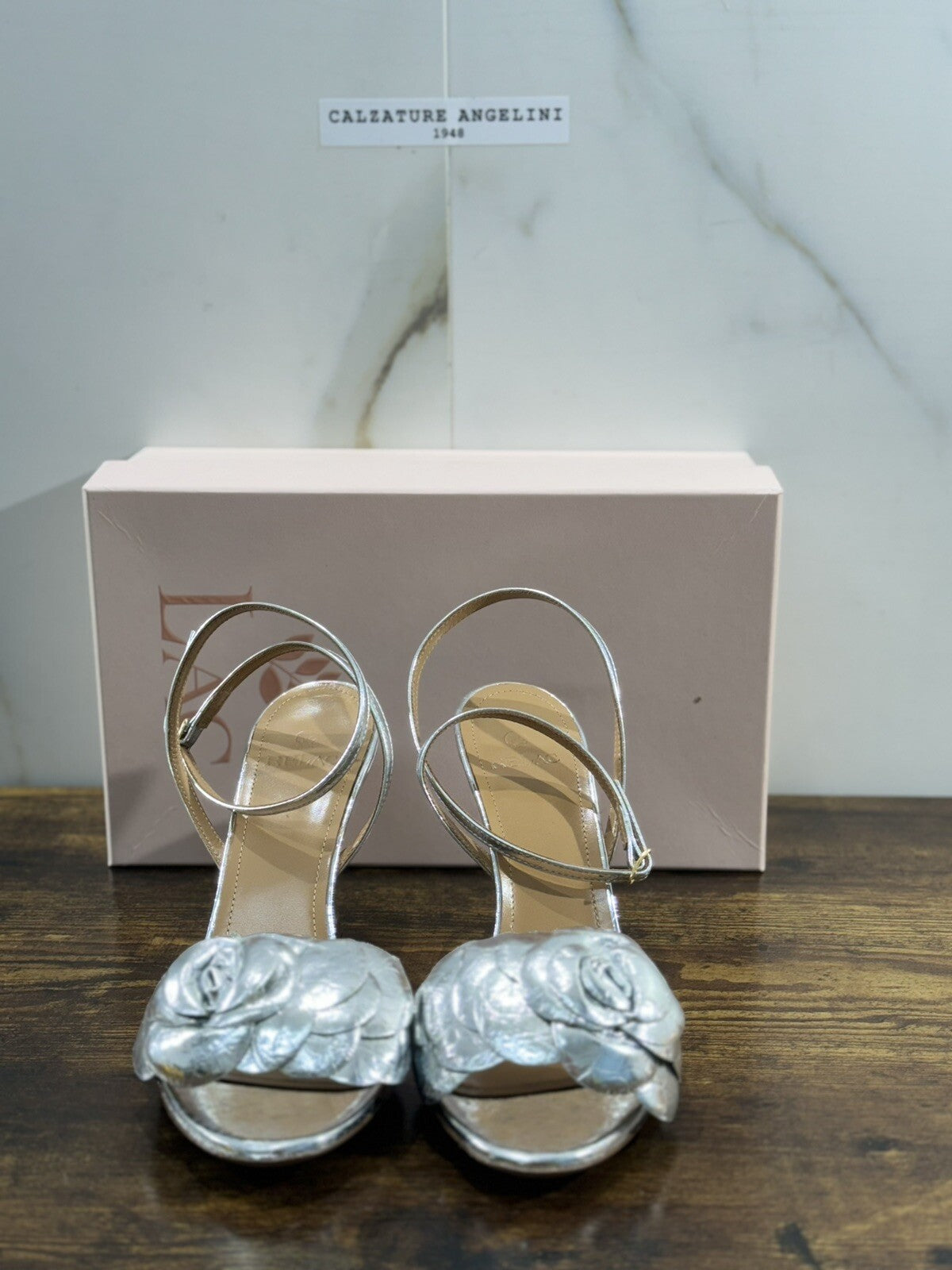 Relac Sandalo Donna Fiore Pelle Argento Handmade Shoes Relac 41