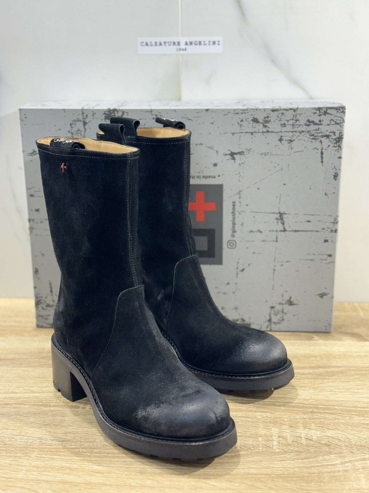 Gio + Stivale Donna Suede Nero Con Tacco Casual Boot 40