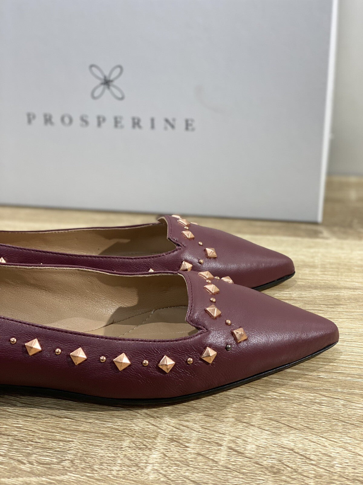 Prosperine Ballerina donna Pelle Bordo’ Borchie Sacchetto costruction 37