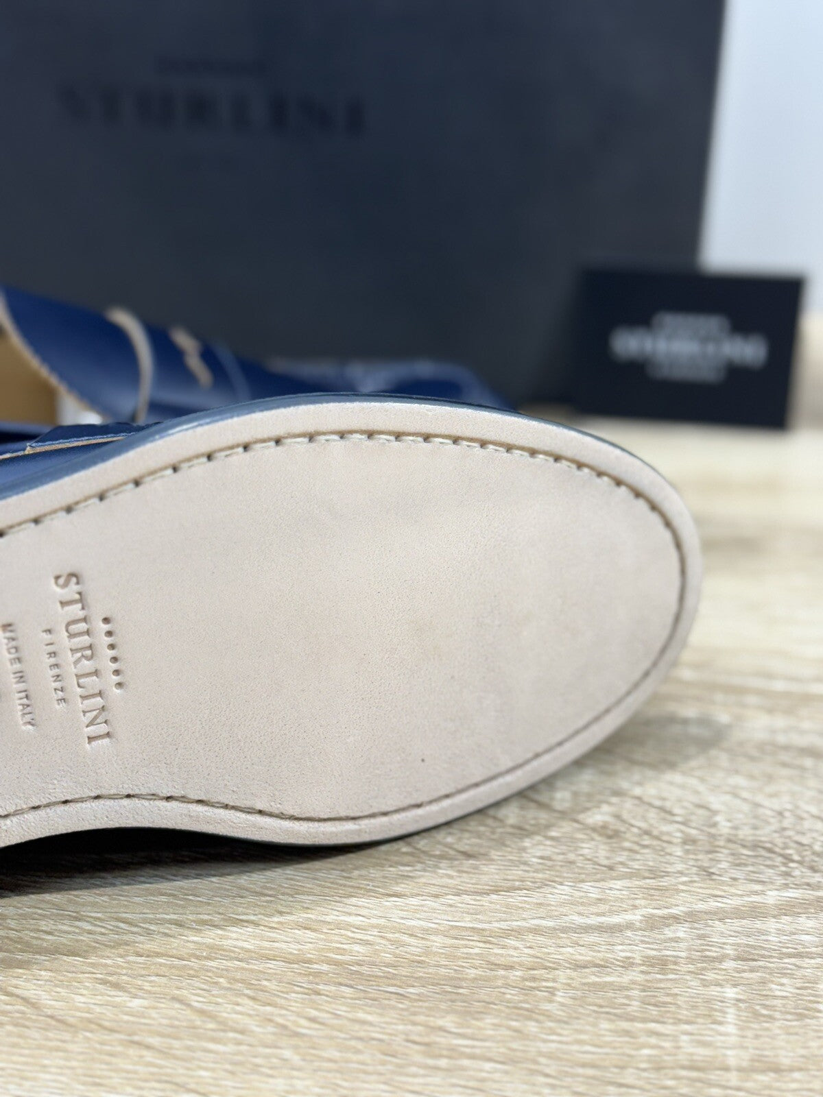 Sturlini Firenze Mocassino Uomo Pelle Blu Luxury Craftmanship Men Loafer 40