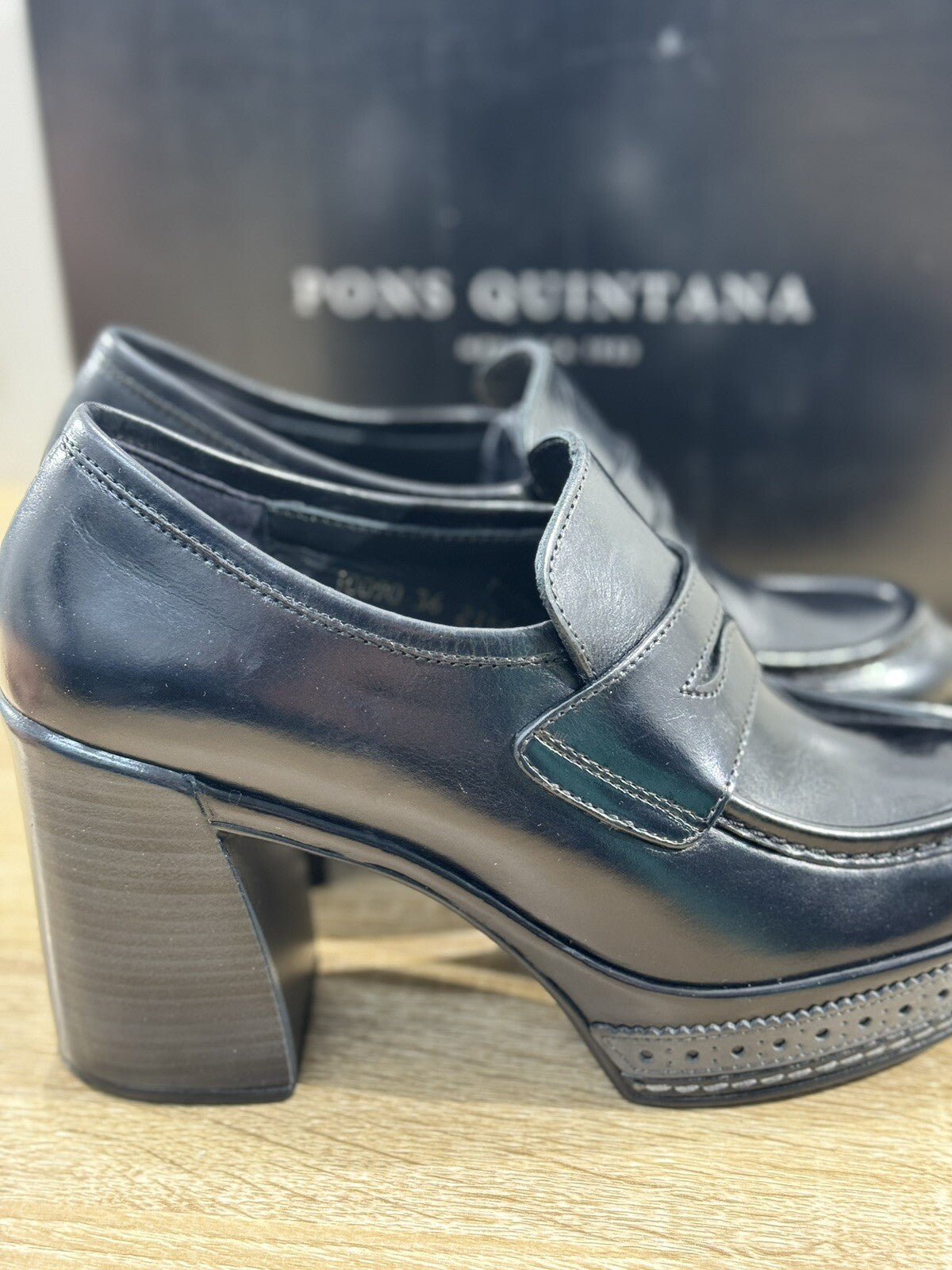 Pons Quintana Mocassino Donna Pelle Nero Con Tacco Casual Loafer 40