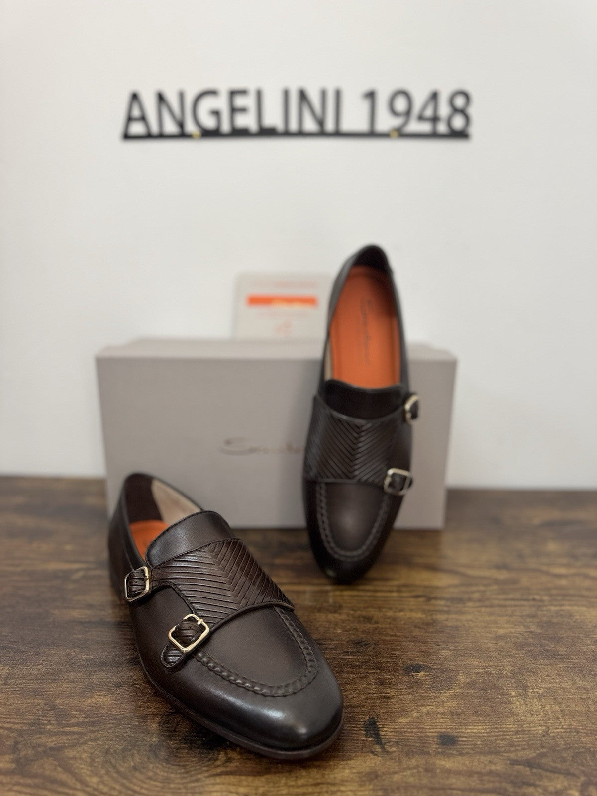Santoni Double Buckle Goodyear Pelle Marrone Luxury Scarpa Santoni Uomo 43