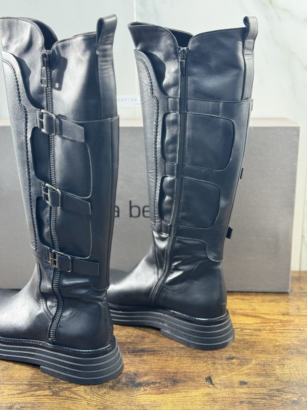 Laura Bellariva Stivale Donna Biker Pelle Nero Casual Boot 40