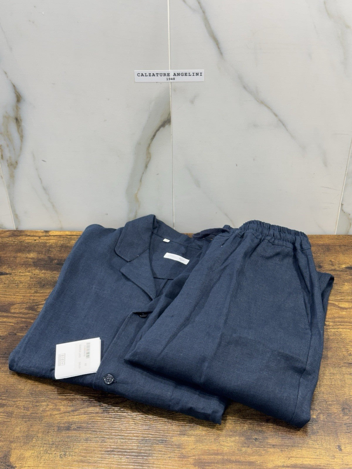 Salvatore Piccolo Napoli Abito 100% Lino Top Italian Quality Blu Uomo 48