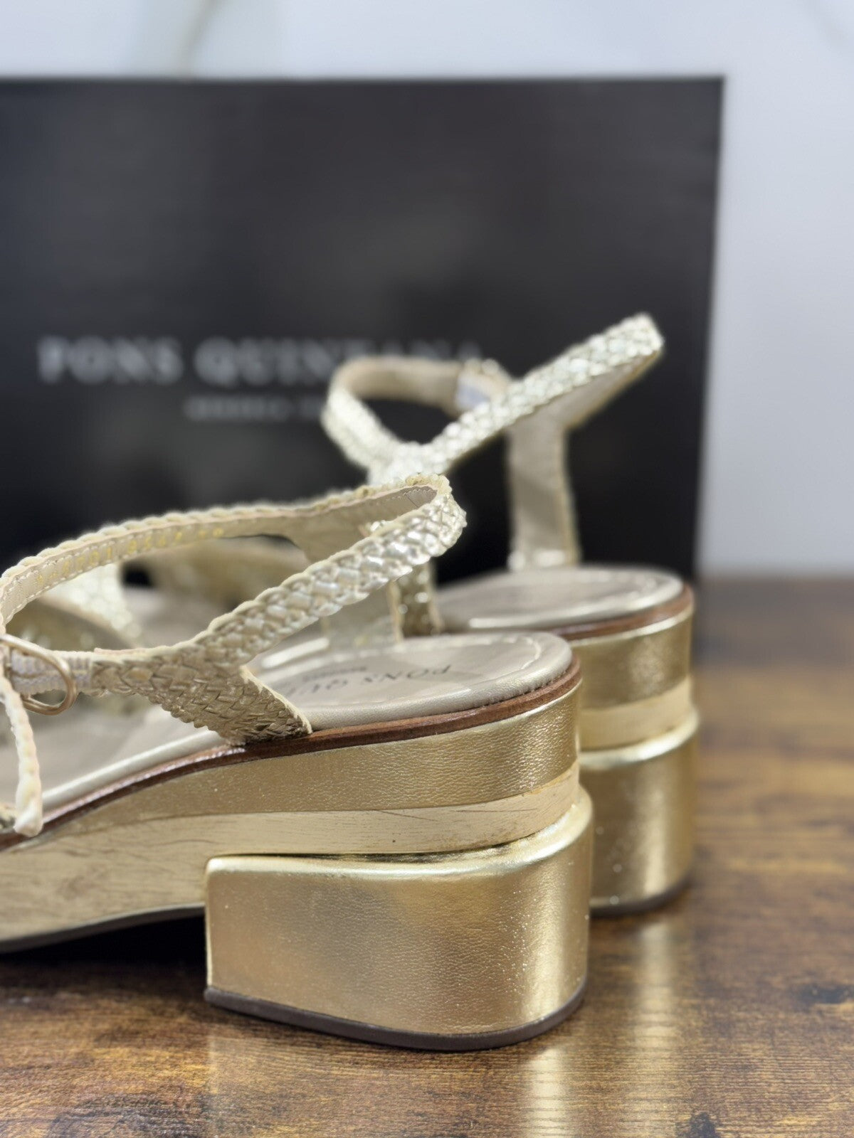 Pons Quintana Sandalo Donna Denis Pelle Oro Handmade Con Tacco 39