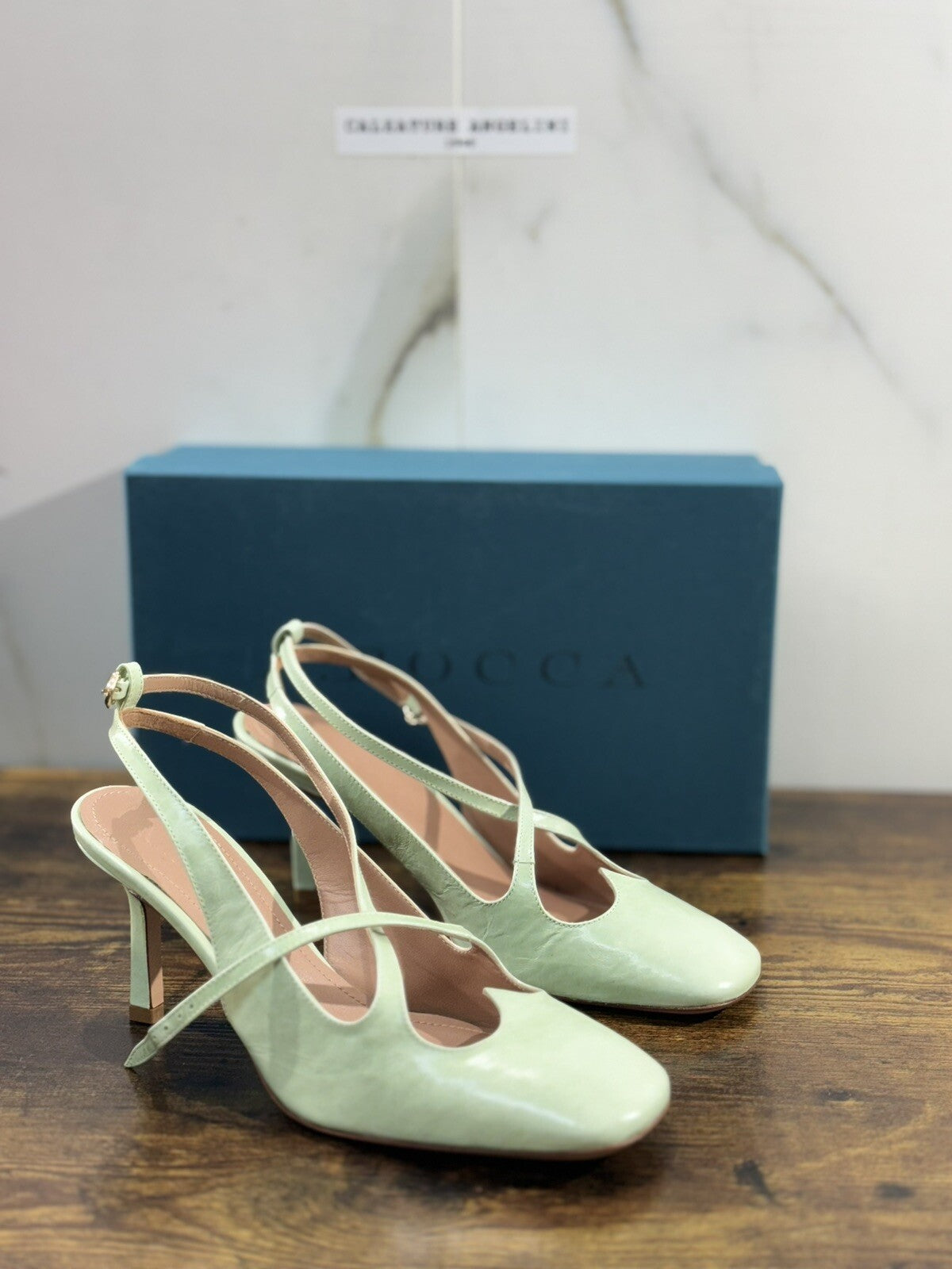 A.Bocca Two For Love Sling Back Donna Pelle Menta Tacco Luxury Handmade 39