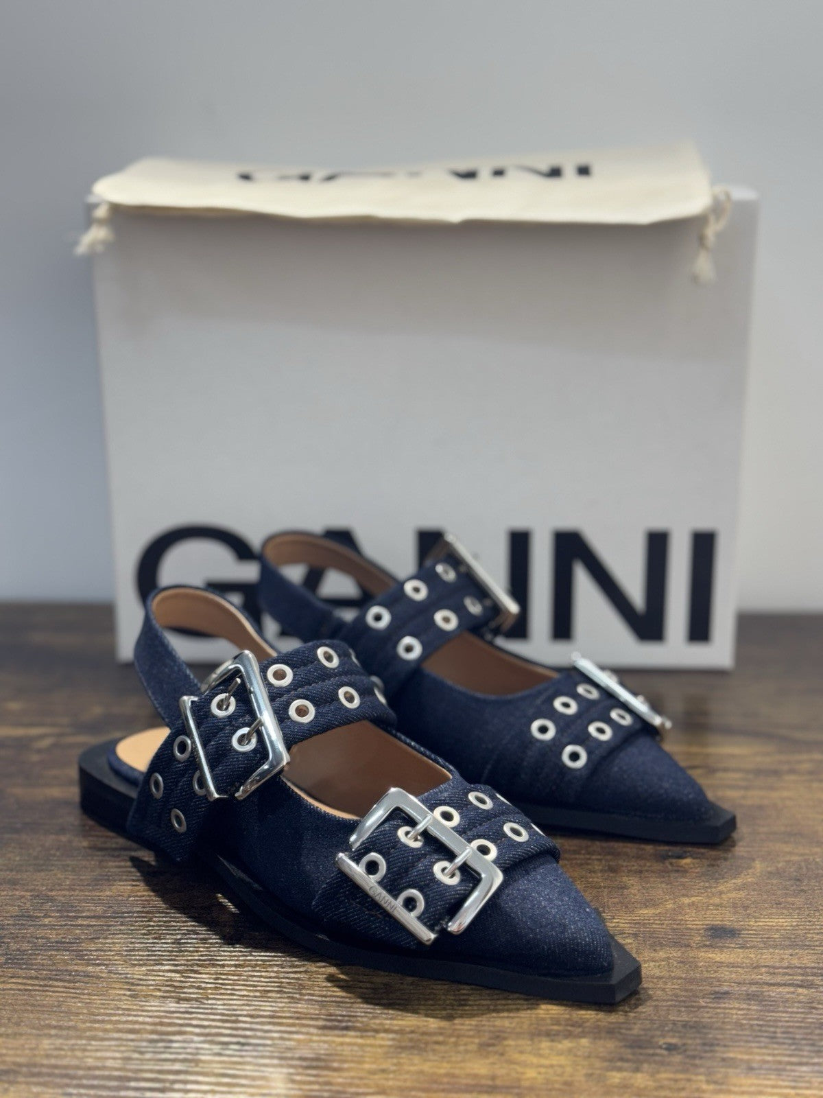 Ganni Ballerina Sling Back In Denim Casual Ganni Scarpa Donna 37