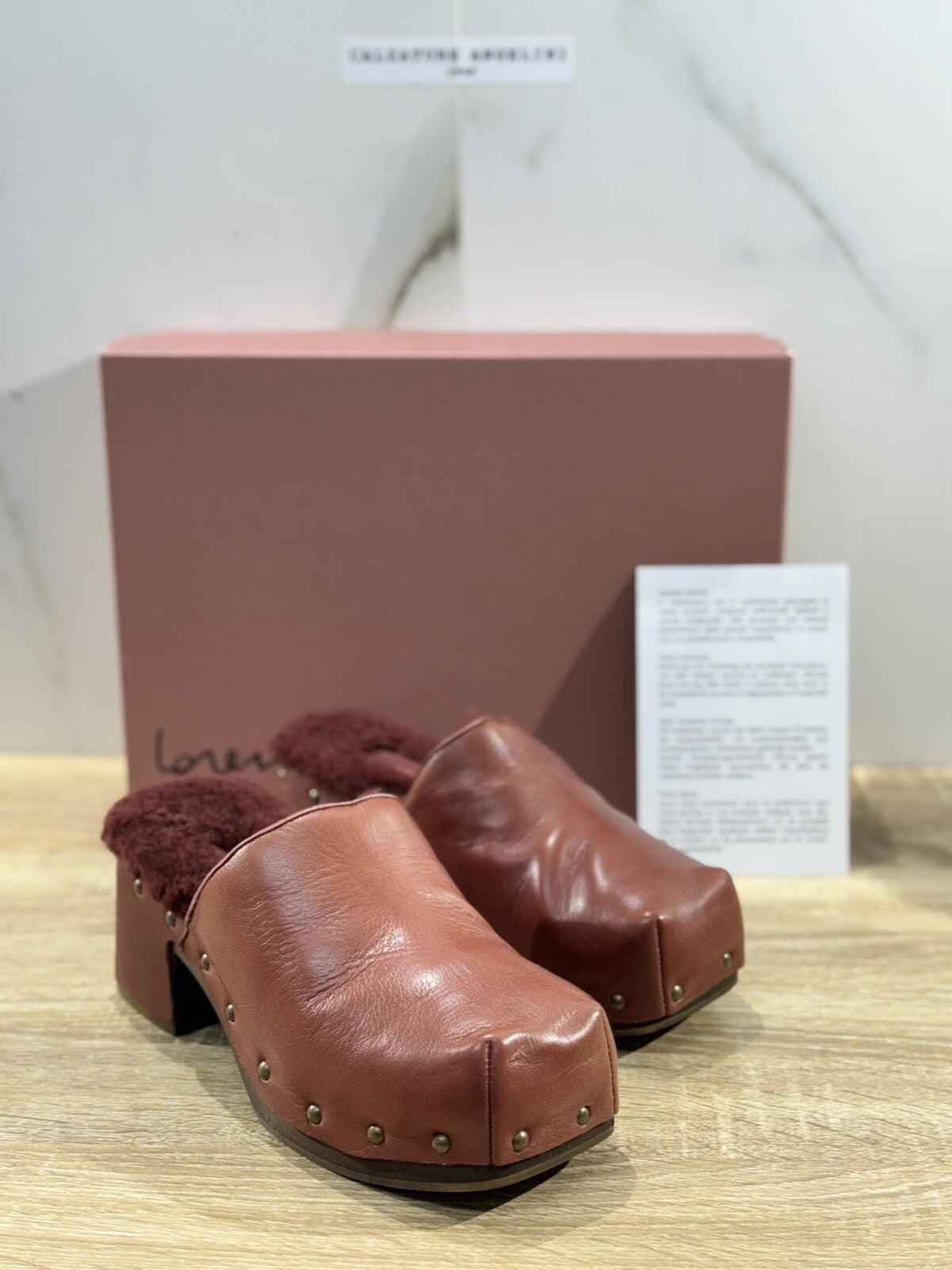 Lorena Paggi Zoccolo Donna In Pelle Mattone Vero Legno Made In Italy 40