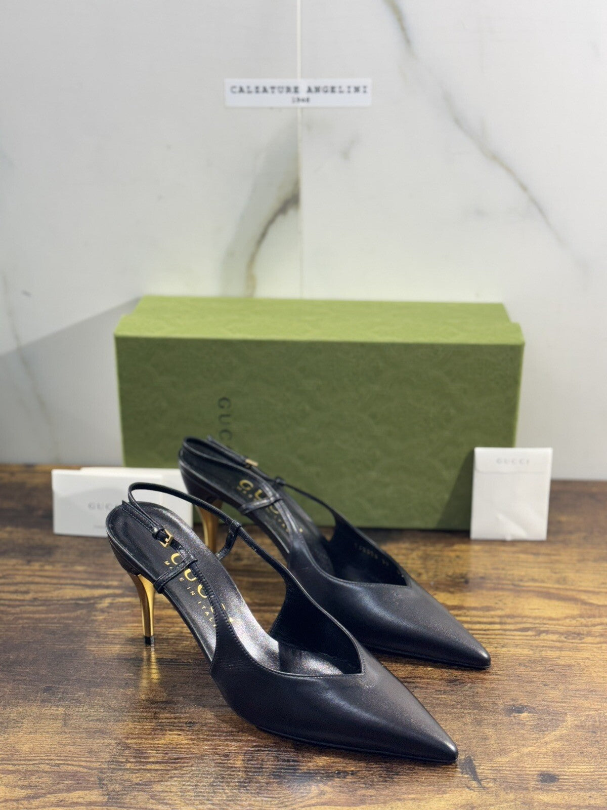 Gucci Pumps Slingback Donna Pelle Nera Luxury Woman Gucci Shoes Con Tacco 36