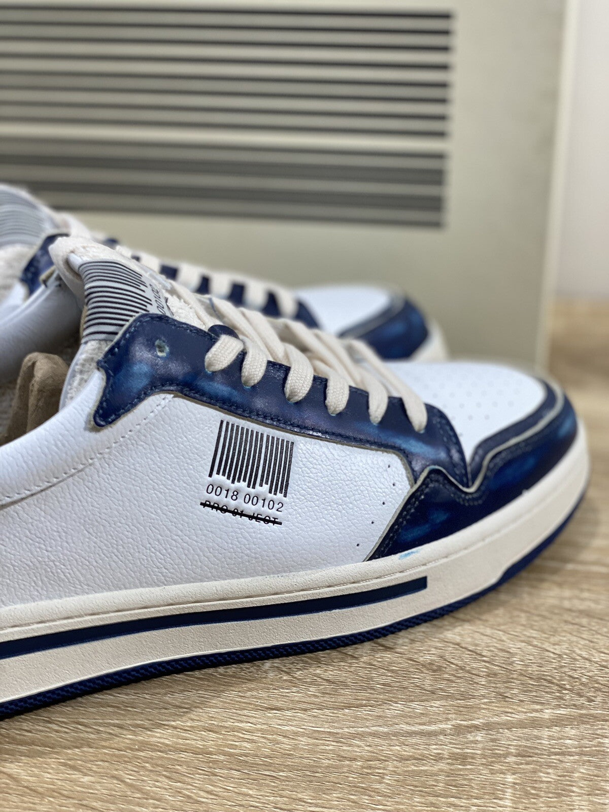 Project 001 Sneaker Uomo Pelle Bianca Blu Casual Shoes Men Sneaker 45