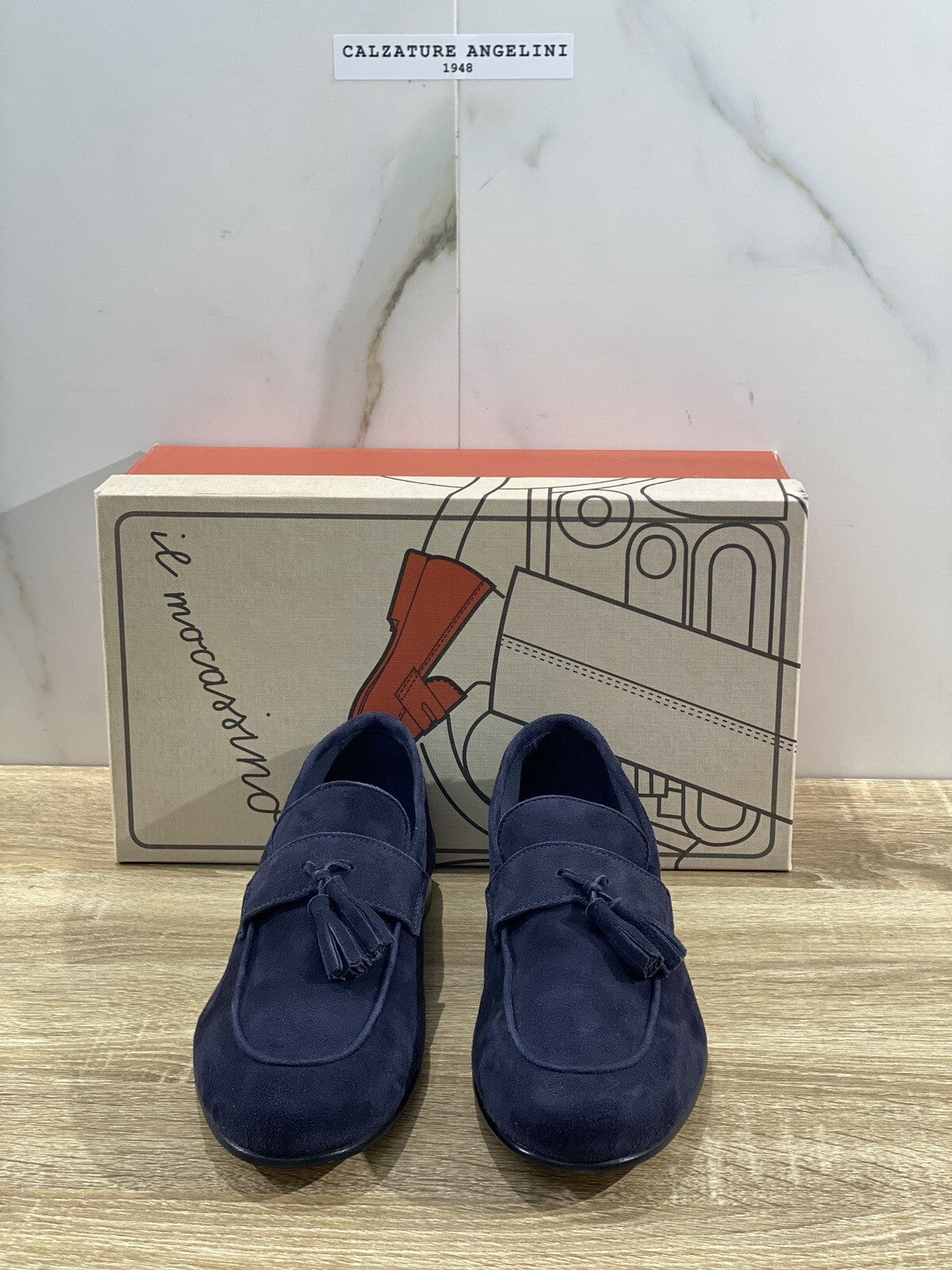 Il Mocassino Scarpa Uomo Modello Tasca In Suede Blu Luxury Men Shoes 40
