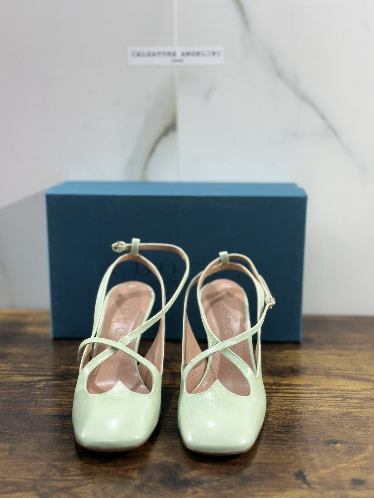 A.Bocca Two For Love Sling Back Donna Pelle Menta Tacco Luxury Handmade 39