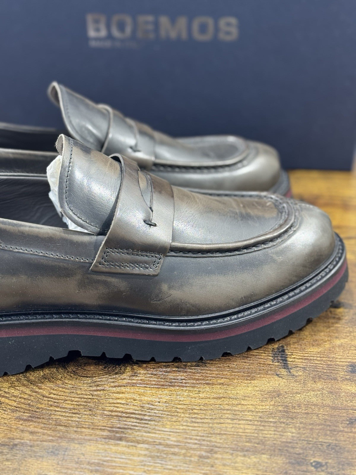 Boemos Mocassino Uomo Fondo Gomma Extra Light Pelle Nero Grey Made In Italy 41