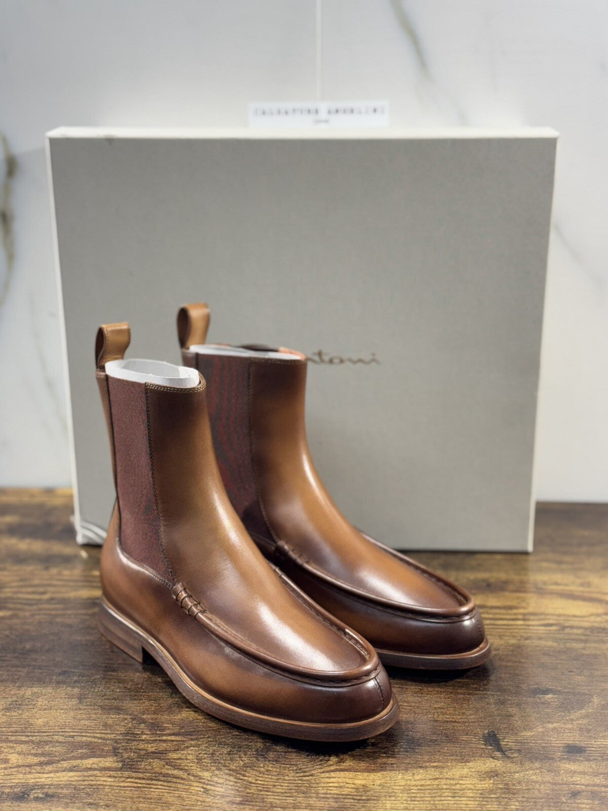 Santoni Chelsea Boot Donna Pelle Marrone Anticata Luxury Woman Boot Santoni 40.5