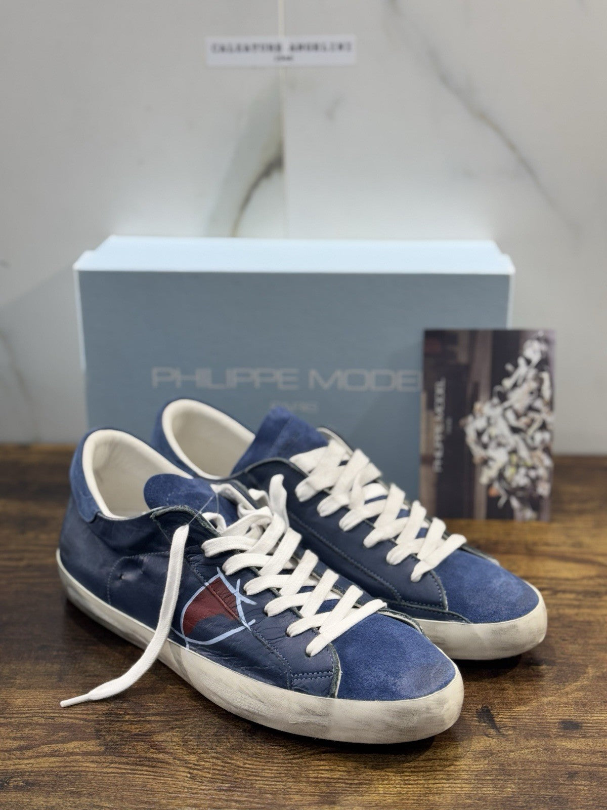 Philippe Model Sneaker Uomo Classic Low Pelle E Suede Blu 45