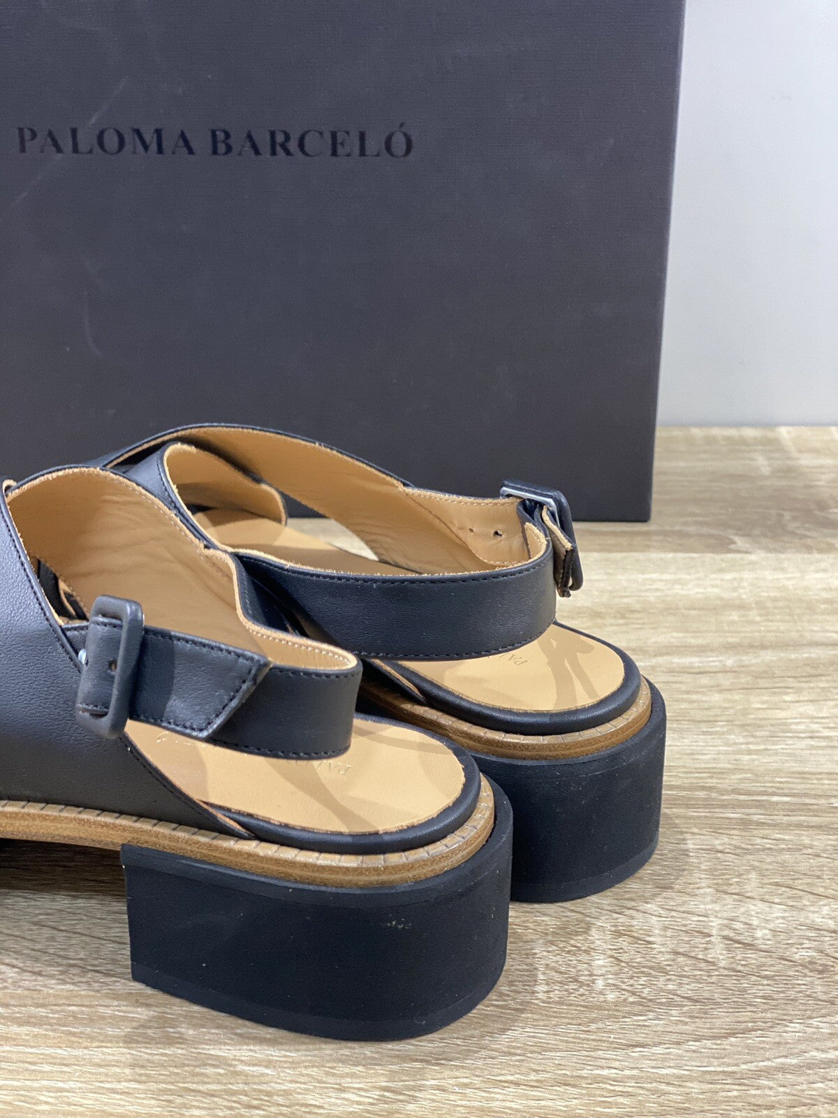 Paloma Barcelo’ sandalo donna Jacui Pelle Nera zeppa 36