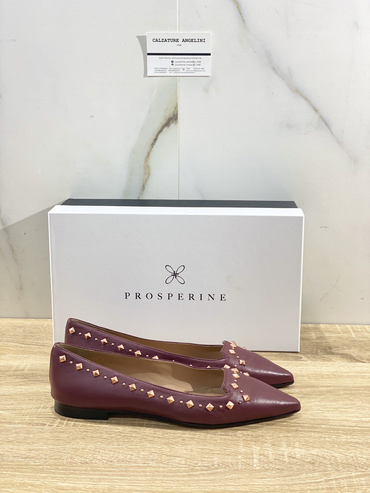 Prosperine Ballerina donna Pelle Bordo’ Borchie Sacchetto costruction 37