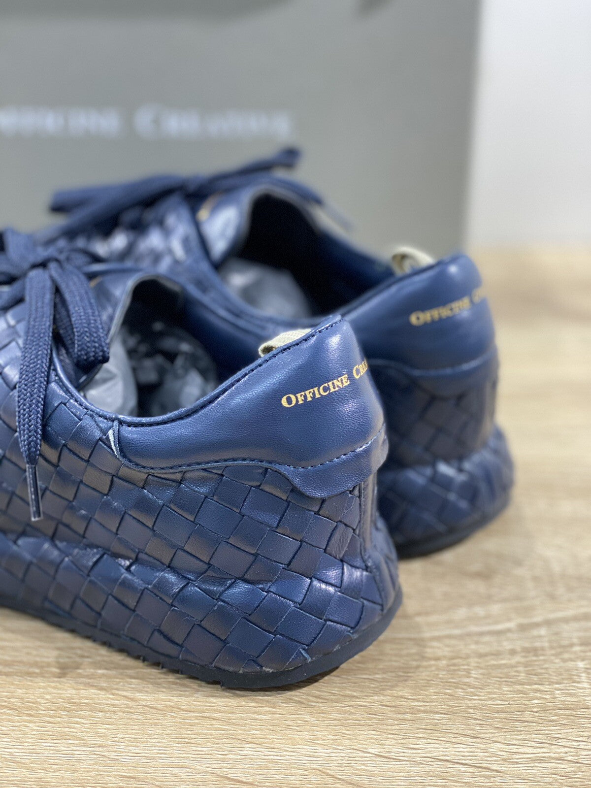 Officine Creative sneaker uomo Race pelle Blu Full Intreccio luxury men 40
