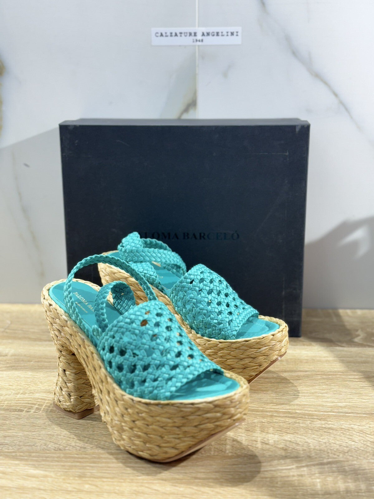 Paloma BARCELO’ Sandalo Donna Leoni Pelle Intreccio Turchese Luxury Shoes 36