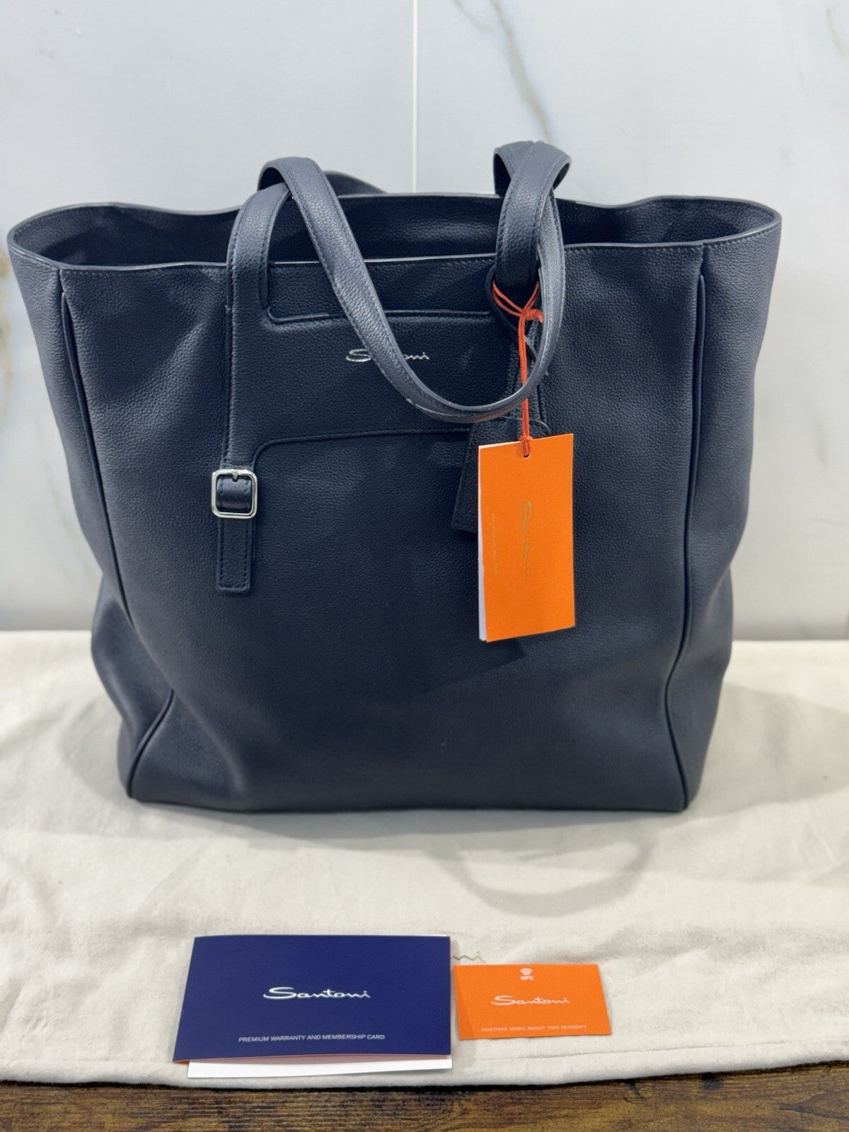 Borsa Santoni Donna Maxy Shopping In Pelle Blu Luxury Woman Bag Santoni
