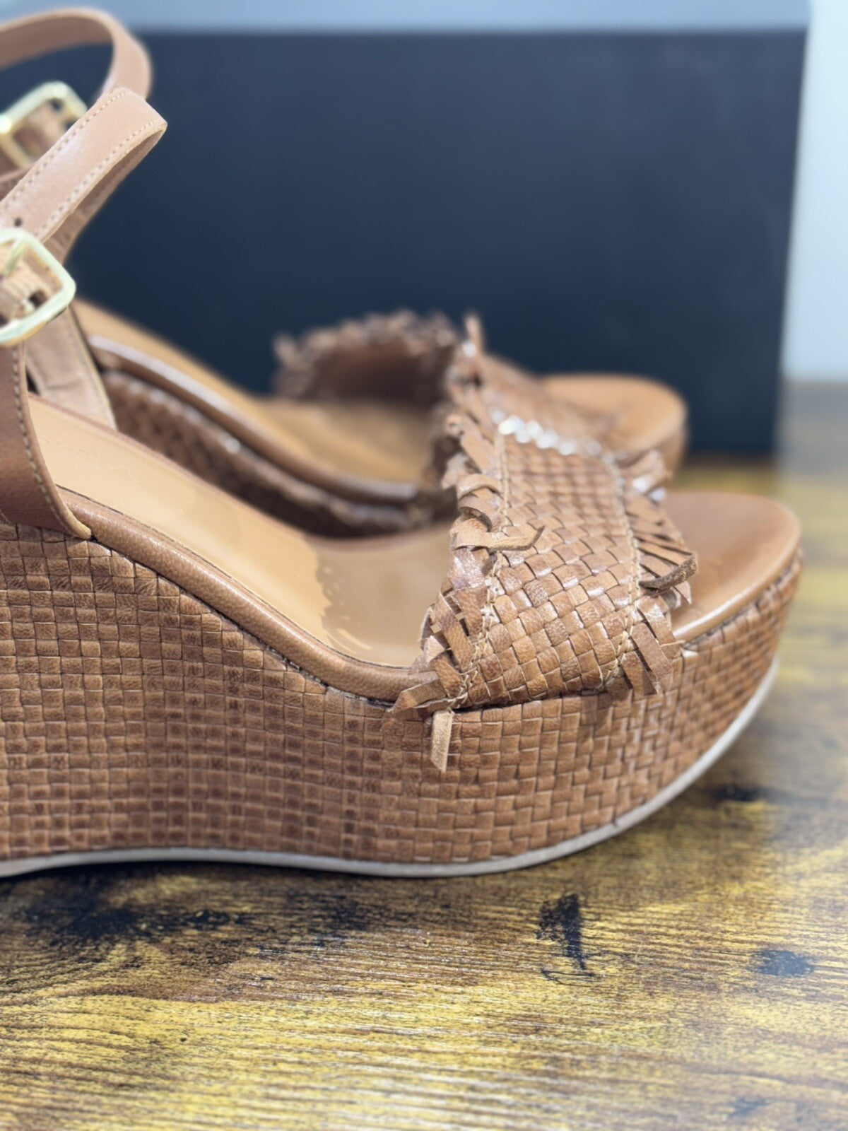 Strategia Sandalo Donna Pelle Tan Zeppa Intrecciata Casual Sandal 40