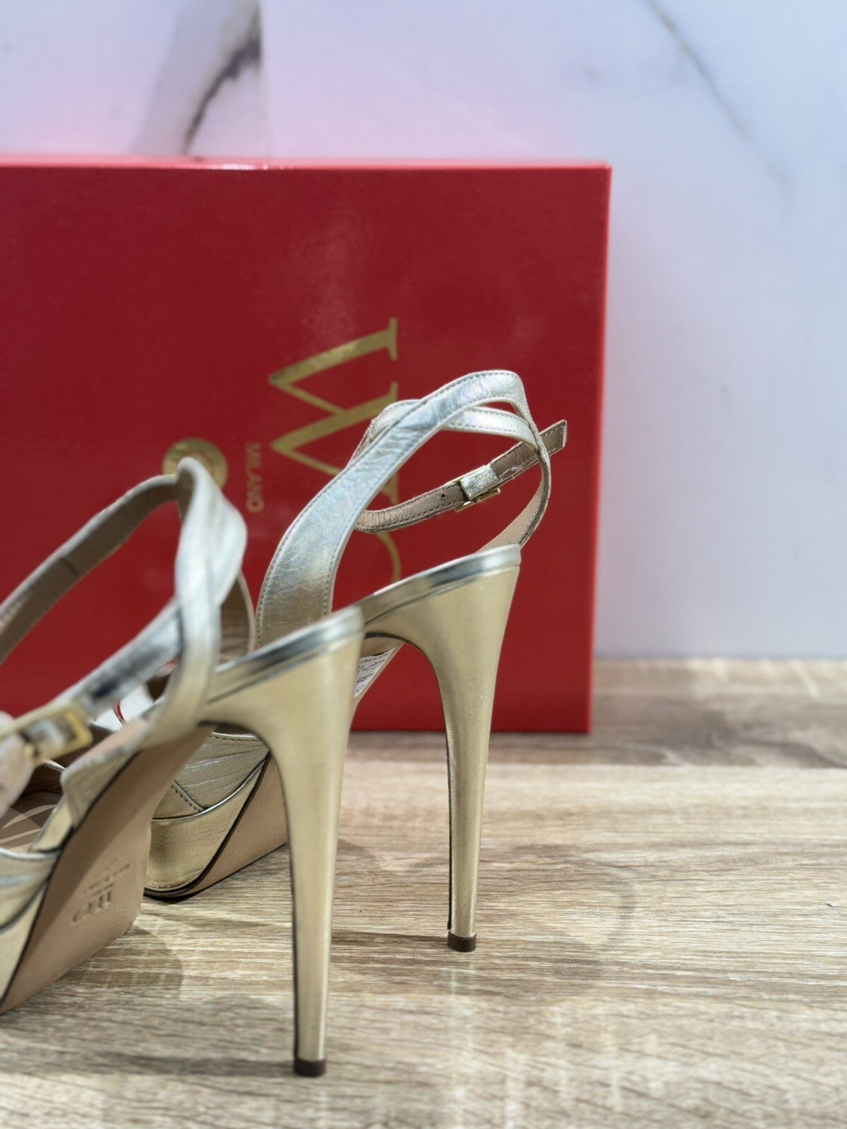 Wo Milano Sandalo Donna Pelle Laminato Platino Casual Woman Sandal 40