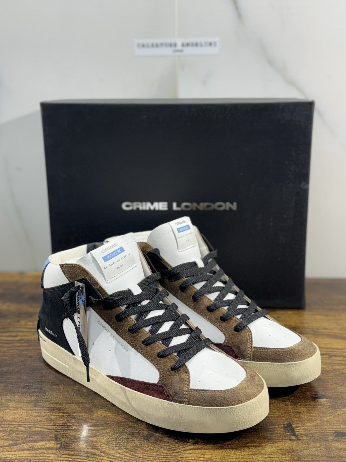 Crime London Sneaker Uomo SK8 Deluxe MidBianca Pelle Casual Men Shoes 43