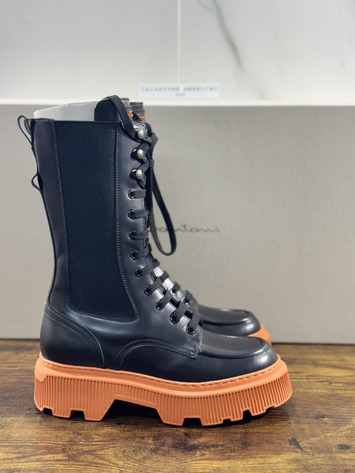 Santoni Combat Boot Donna Pelle Nera Casual Luxury Boot Woman Santoni 39