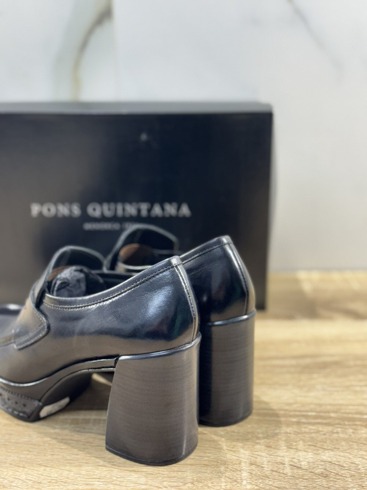 Pons Quintana Mocassino Donna Pelle Nero Con Tacco Casual Loafer 40