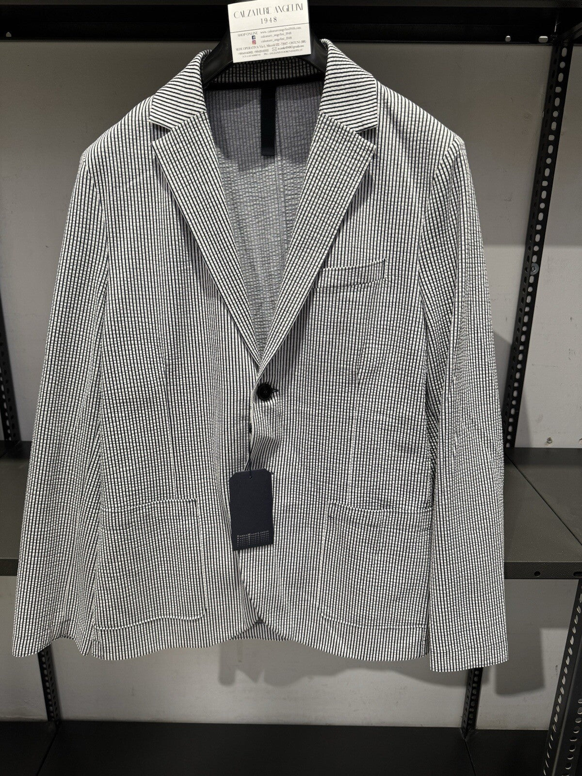 Harris Wharf London Giacca Uomo Seersucker Blu Monopetto Luxury Men Jacket 52