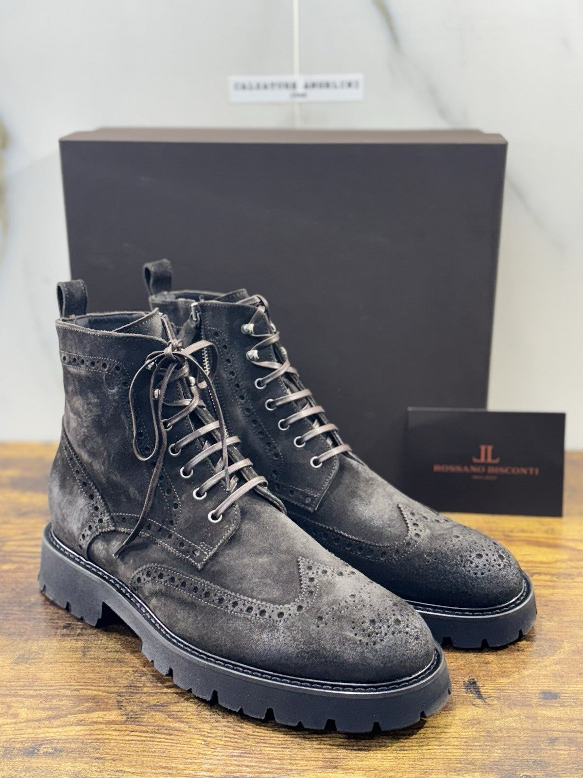 Rossano Bisconti Polacchino Uomo Pelle T Moro Suede Fully Italy 45