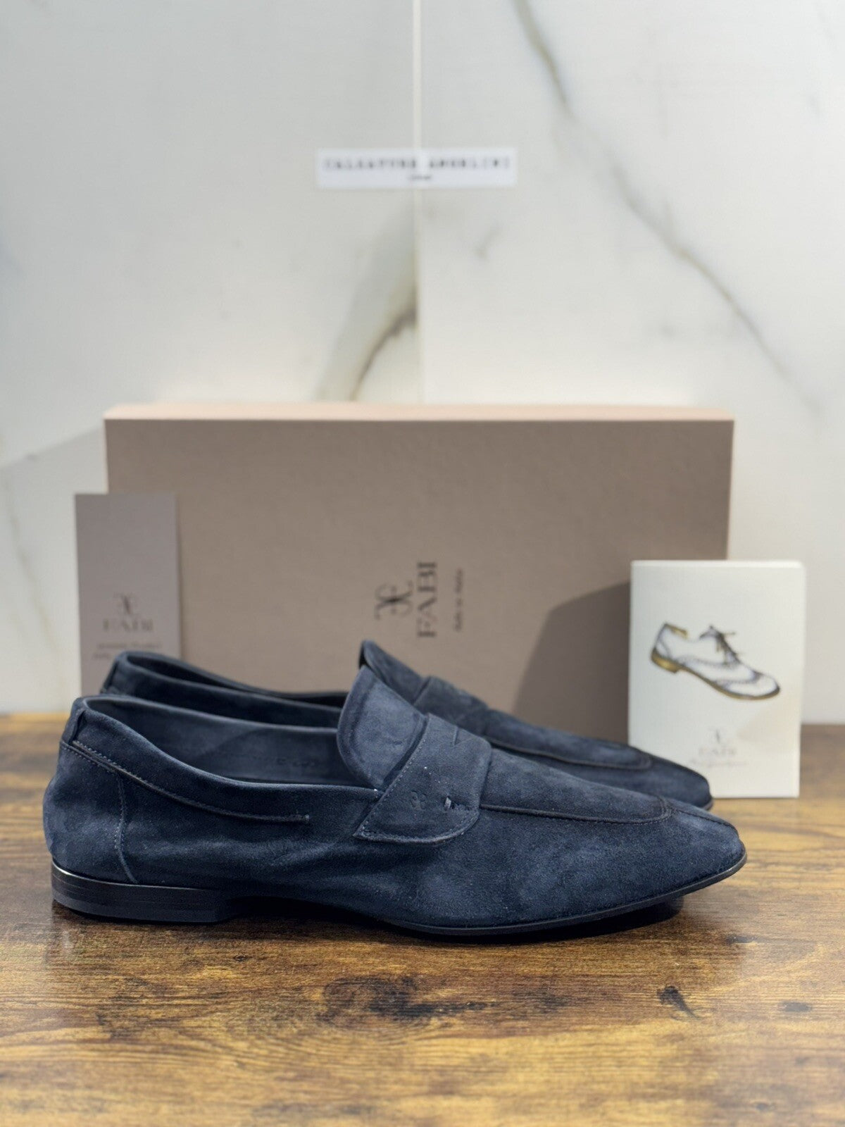 Fabi Mocassino Uomo Pelle Blu Suede Luxury Handmade Fabi Handmade Loafer 44
