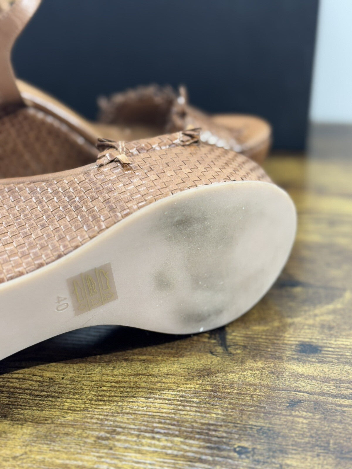 Strategia Sandalo Donna Pelle Tan Zeppa Intrecciata Casual Sandal 40