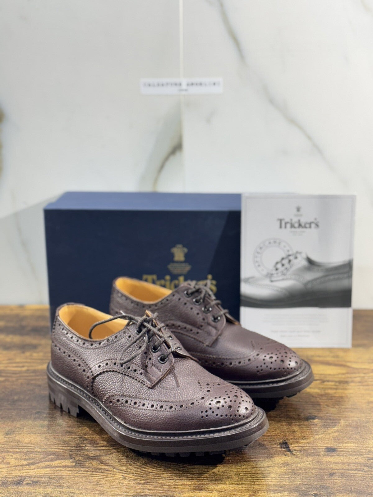 Tricker’s Scarpa Uomo Ilkley Brogue Brown Goodyear Commando 40.5
