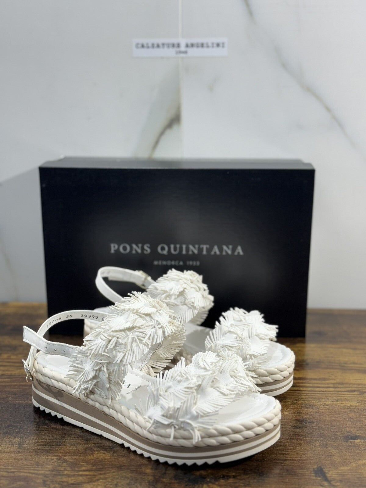 Pons Quintana Sandalo Donna Milan Pelle Bianco Handmade Zeppa 36