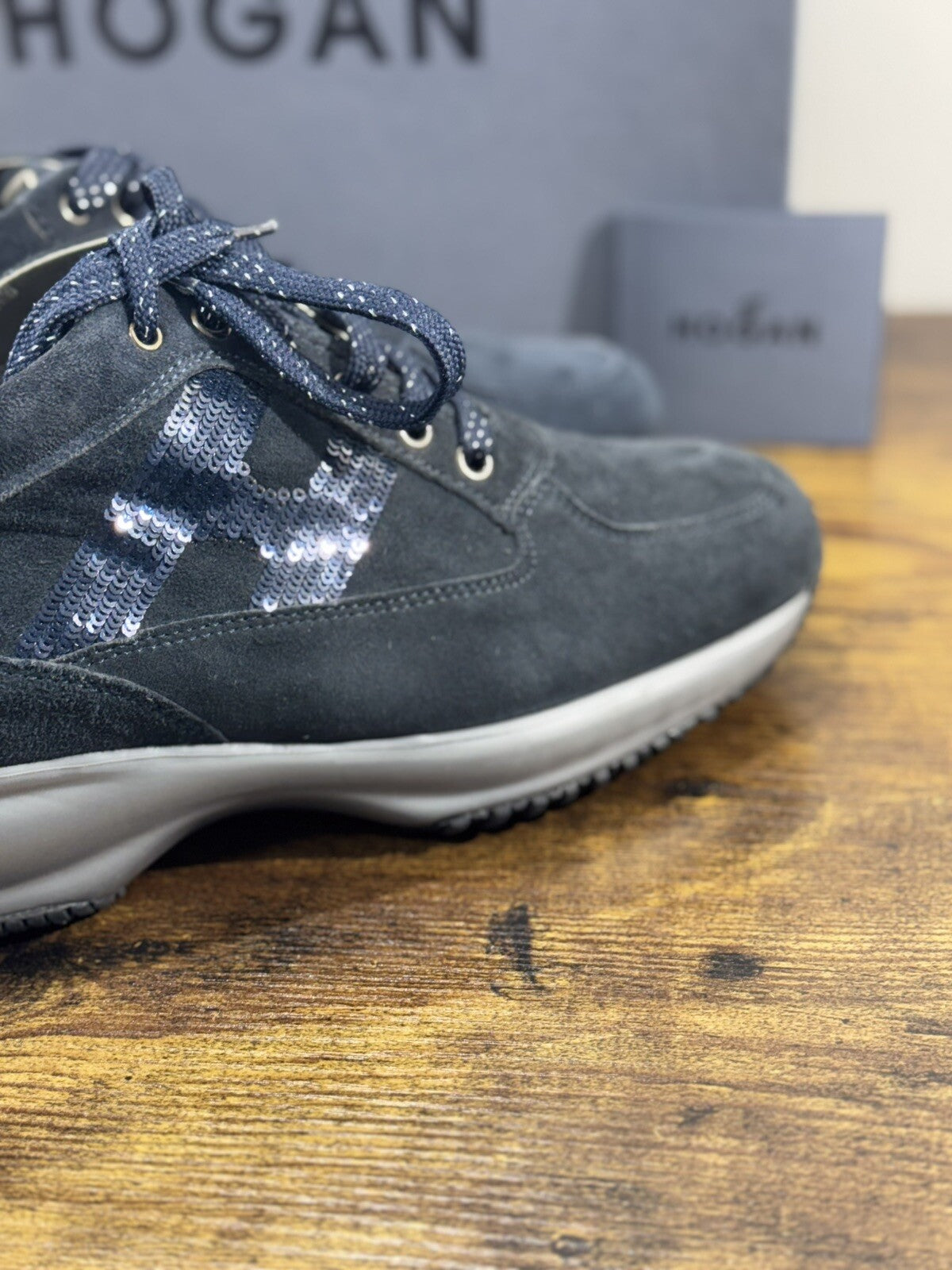 Hogan Interactive Donna Sneaker Suede Blu Micropaiettes Luxury Hogan Woman 39