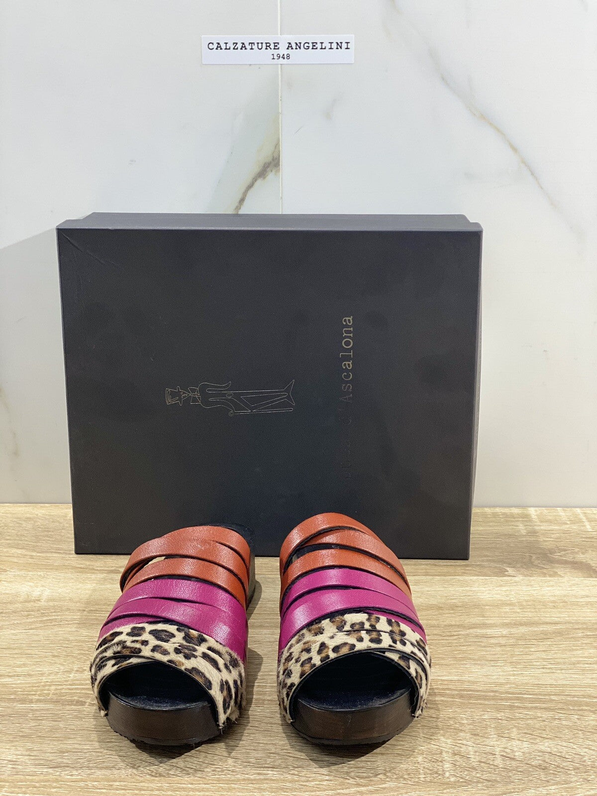 Duca D’ascalona Zoccolo Nanette Donna Fatto A Mano Vero Legno Pelle Multi 39