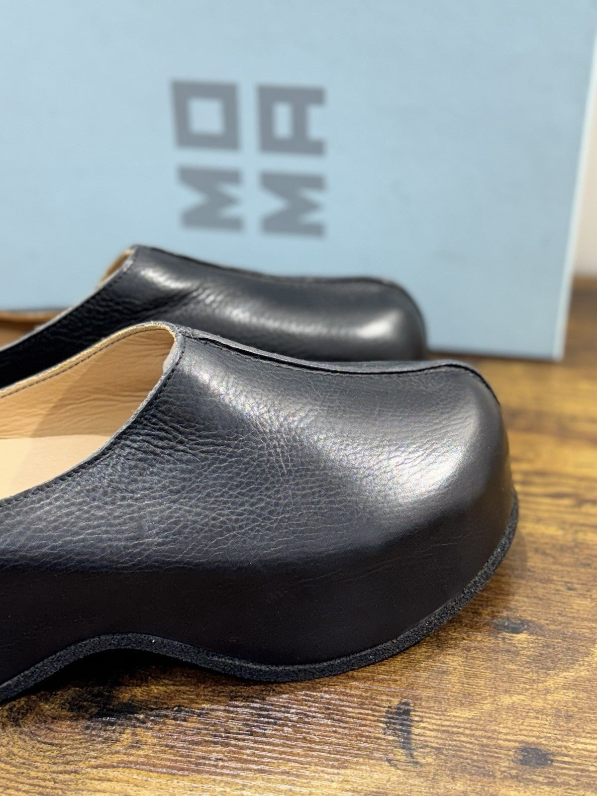 Moma Sabot Pelle Nero Zeppa Luxury Handmade Moma Donna 40