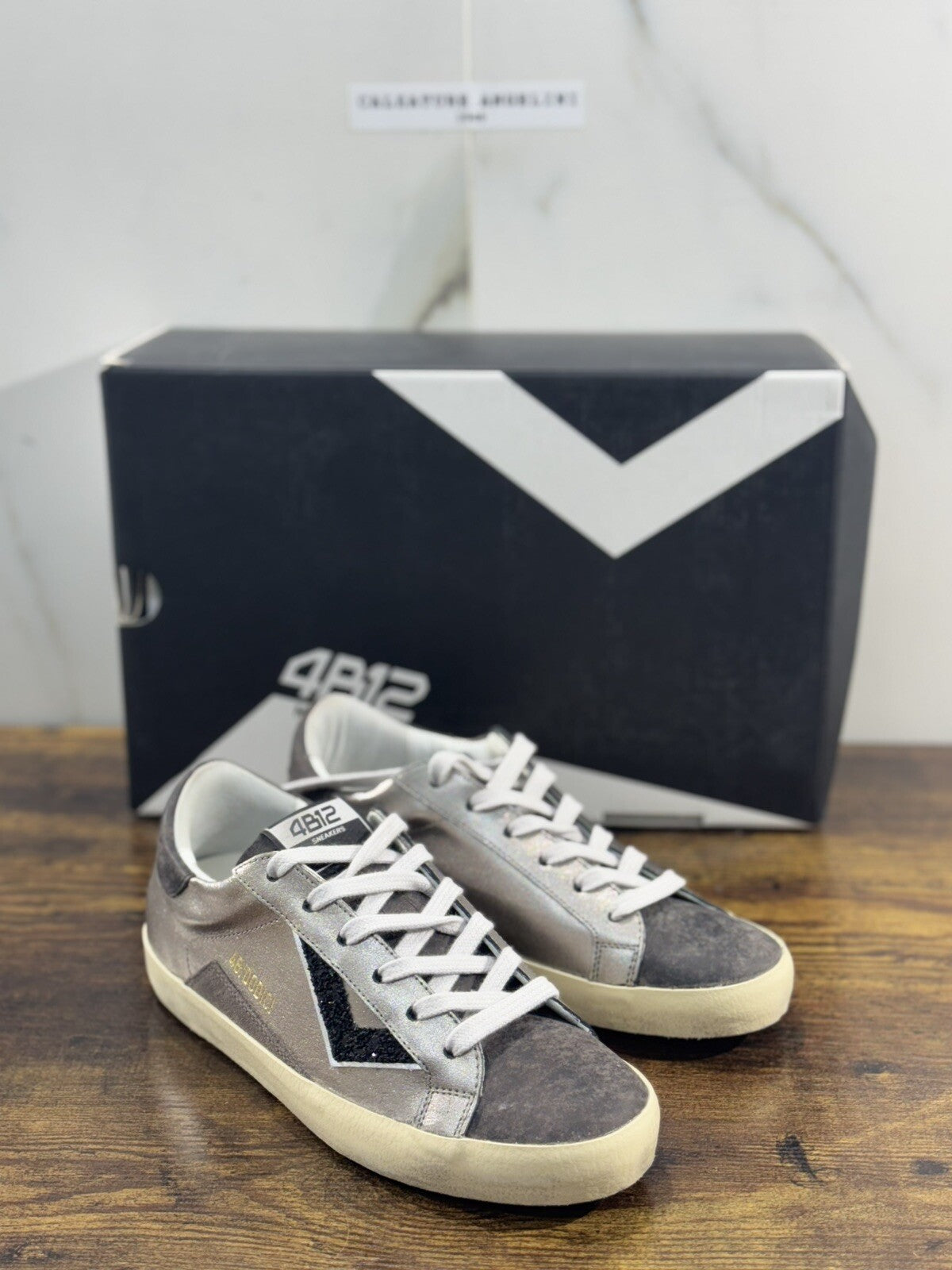 4B12 Sneaker Donna Suprime Pelle Grey Nero casual shoes men sneaker 38