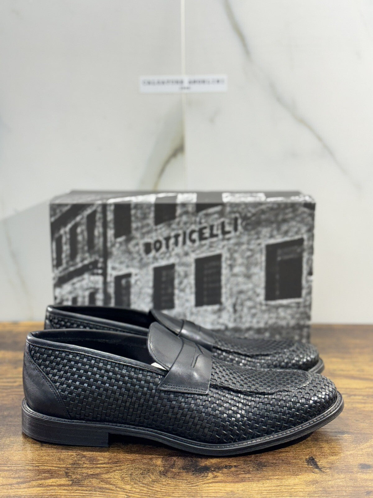 Roberto Botticelli Mocassino Uomo Pelle Intrecciata A Mano Nero Fondo Cuoio 41