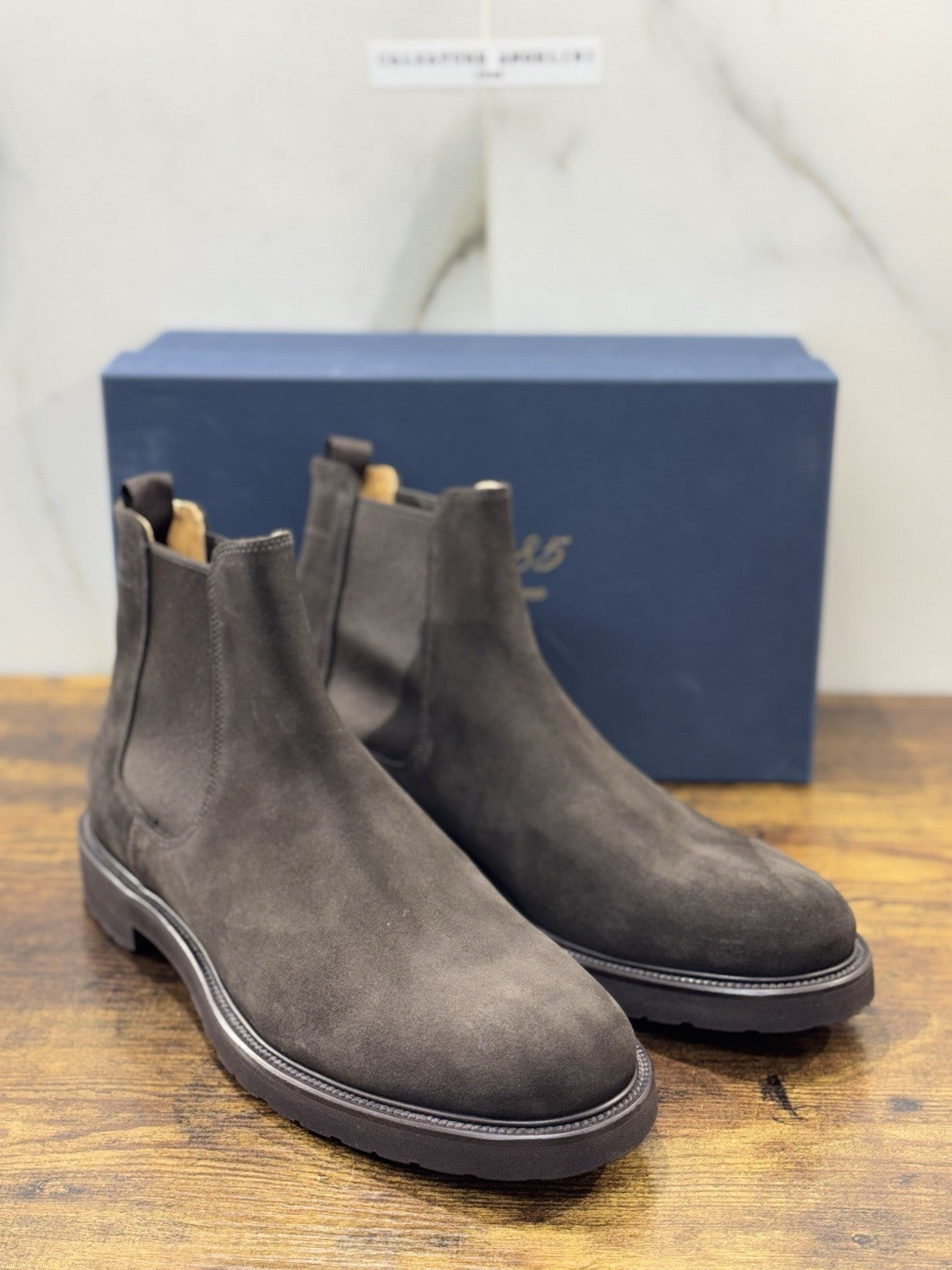 Mille 885 Chelsea Boot Suede T Moro Fatto A Mano In Italia Uomo 44