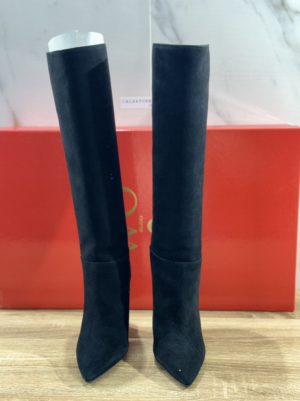 WO MILANO Stivale donna Suede Nero casual boot tacco 38