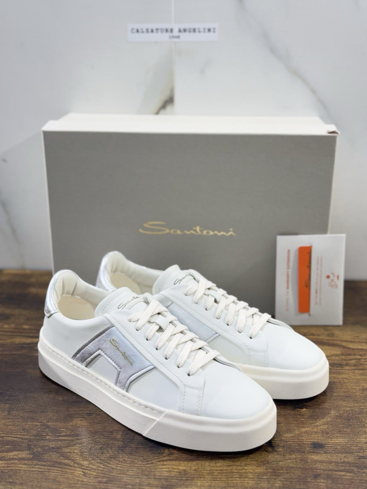 Santoni DBS Sneaker Pelle Bianca Silver Luxury Scarpe Santoni Donna 40