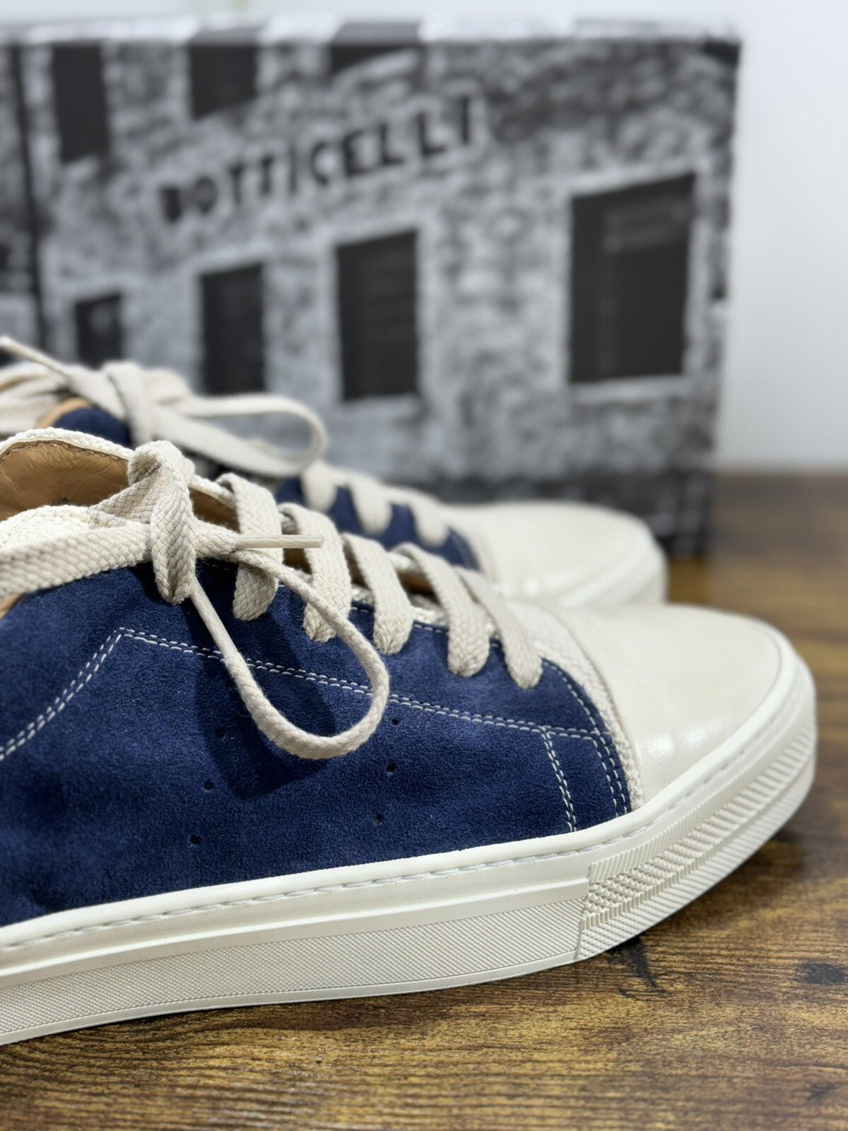 Roberto Botticelli Sneaker Uomo Pelle Suede Blu Beige Gomma Made In Italy 45