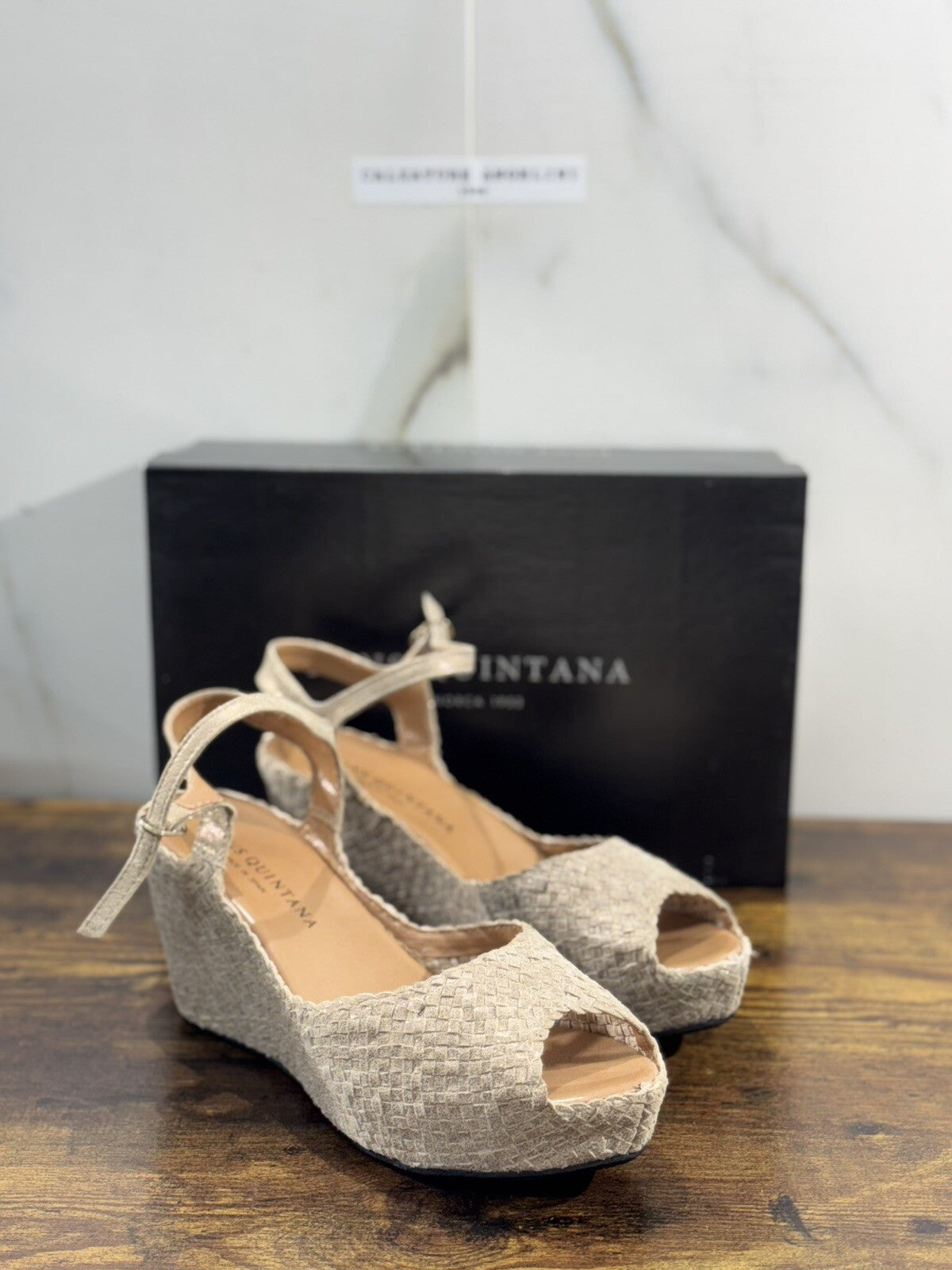 Pons Quintana Sandalo Donna Pelle Beige Handmade Zeppa 40